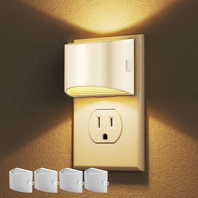 DORESshop LED Night Light[4 Pack], Night Lights Plug into Wall, 3 Level Brightness Adjustable Plug in Night Light, Dusk to Dawn Sensor Nightlights for Adults,Bedroom,Bathroom,Hallway,3000K White Cover