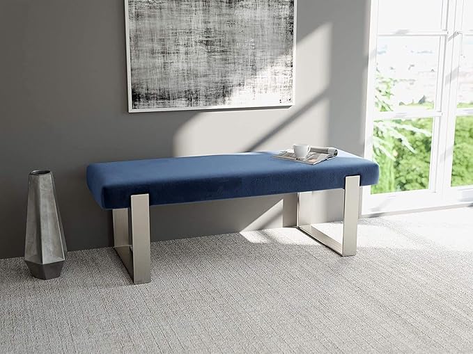 VANT Upholstered Bed Bench - Vintage Leather Jet Black - Brushed Nickel - Contemporary Modern, Bedroom Bench Seat, Hallway, or Entryway
