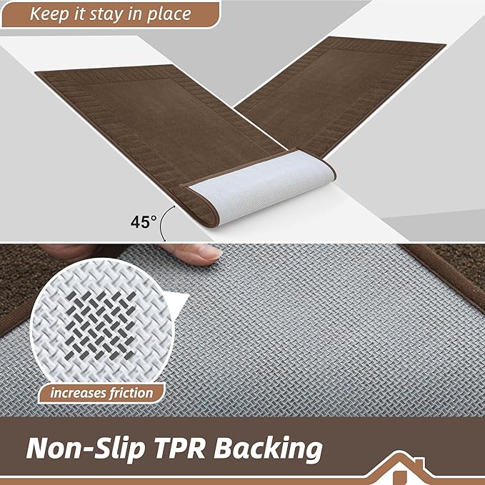 BEQHAUSE Door-Mat-Non-Slip Dirt Trapper Door Mats Low-Profile Front Door Mat Absorbent Floor Mats for Entryway Washable Mud Resistant Home Entrance Doormat, Brown, 24"x60"