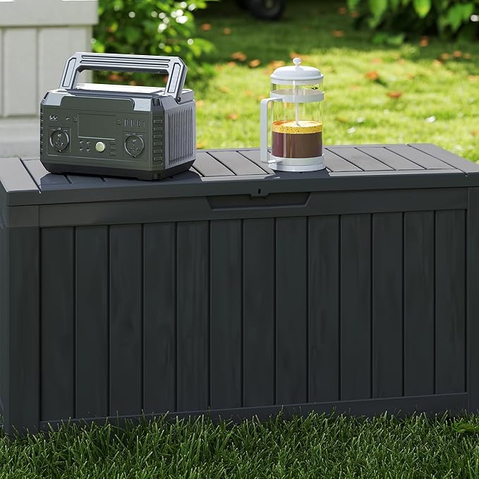 75 Gallon Outdoor Storage Box with Wheels, Waterproof Lockable Resin Deck Box Patio Storage Bin for Pool Accessories Cushion Furniture, Garden Tools, UV-Resistant Outside Delivery Black