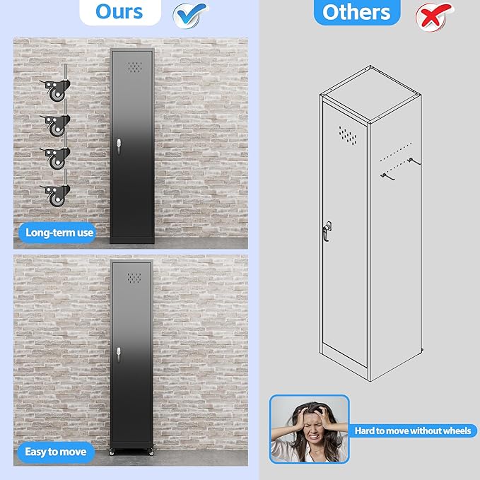 15.75 in Wide Garage Storage Cabinet, Metal Storage Cabinet with Wheels and 2 Adjustable Shelves for Home Offices, Gyms and Pantries, Black
