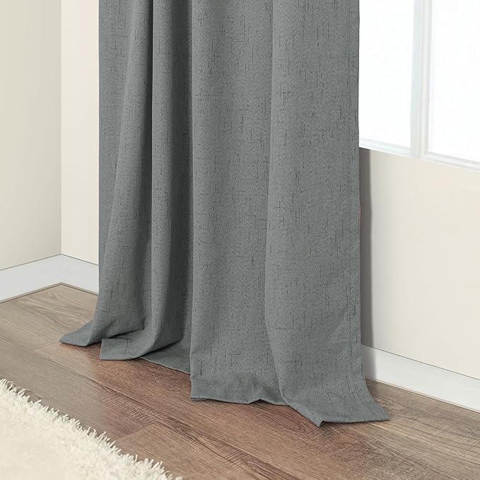 Gray Blackout Curtains 96 Inches Long 2 Panel Burg Linen Textured Charcoal Dark Grey Room Darkening Curtains for Bedroom Office Insulated Thermal Curtains for Summer Heat Light Blocking Divider Drapes