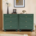 3 Drawer Fluted Dresser for Bedroom Set of 2, Mid Century Modern Chest of Drawers, Wood Storage Small Dresser Organizer for Bedroom Living Room Hallway Closet, Green
