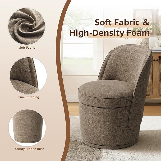 Swivel Accent Chair Set of 2, 360° Swivel Round Chair with Hidden Storage, Vanity Chairs, Modern Small Barrel Armchair for Living Room/Bedroom, Brown