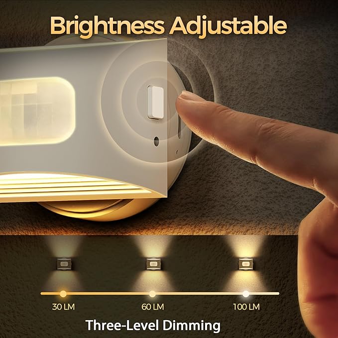 DORESshop Motion Sensor Night Light Indoor, Rechargeable Night Lights, Magnetic Stick-On Stair Lights 3000K Warm White, Battery Operated Lights for Hallway,Kitchen,Closet,Bedroom