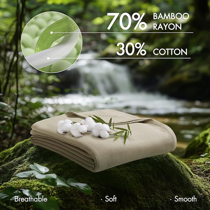 Madison Park King Size Blanket, 70% Rayon Bamboo-Based, 30% Cotton, Breathable for Hot Sleepers Menopause, Ultra Soft and Snag-Resistant, Summer Blanket for Bed or Couch, King 108"x90", Khaki