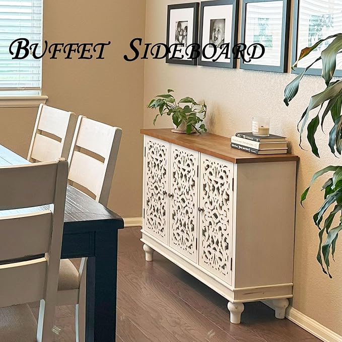 PHI VILLA White Accent Cabinet with Doors, Farmhouse Credenza Cabinets for Living Room, Sideboard Buffet Cabinet with Storage