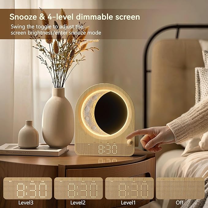 Sunrise Alarm Clocks for Bedrooms, Stepless Dimmable Moon Lamp Dual Alarm Clock with 12Levels Volume for Heavy Sleepers, 10 Natural Sounds with 30/60/90mins Timer, Gifts for Women