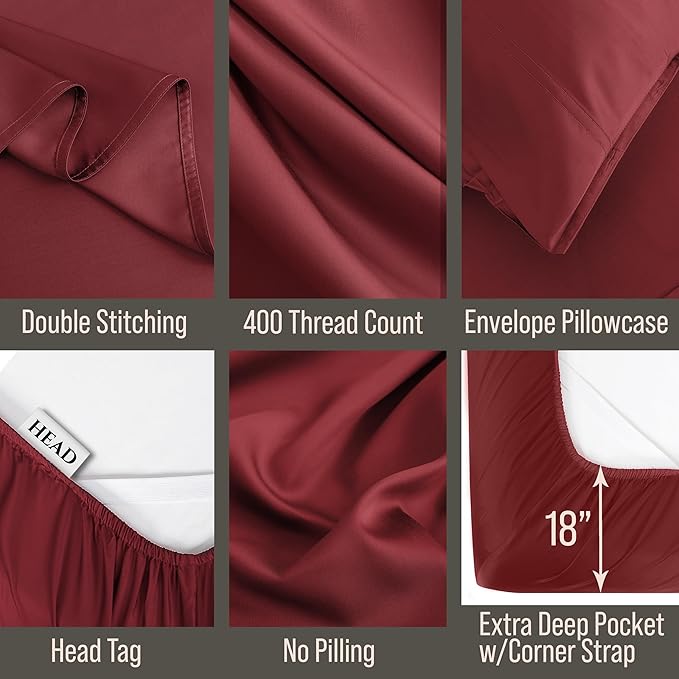 Bella Coterie Luxury Bamboo Viscose Full Size Sheet Set | 100% Organically Grown | Ultra Soft | Cooling for Hot Sleepers | 18" Deep Pocket [Merlot]