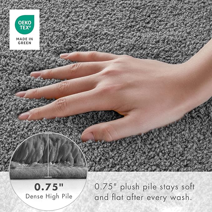 Madison Park Marshmallow Bathroom Rug Non Slip, Luxrurious Plush Bath Mat, Absorbent, Quick Dry, Spa Design Bath Room Décor, 24x40, Grey