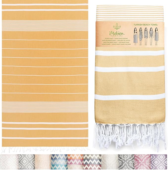 Premium Turkish Beach Towel – 100% Cotton, Quick Dry, Sand Free, Oversized Beach Towels 35”x67” – Ideal for Travel, Pool, and Beach Blanket – Honey Yellow Color