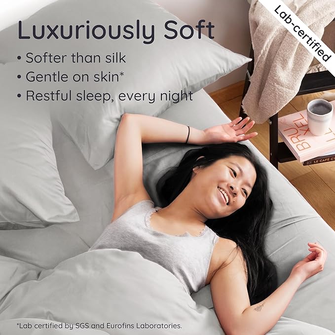 Bambaw 100% Viscose Derived from Bamboo Fitted Sheet Full Size, Cooling Fitted Sheet Full Size, 15’’ Deep Pockets Full Fitted Sheets Only, Ultra Soft Full Size Bottom Sheets Only (Moonlight Gray)