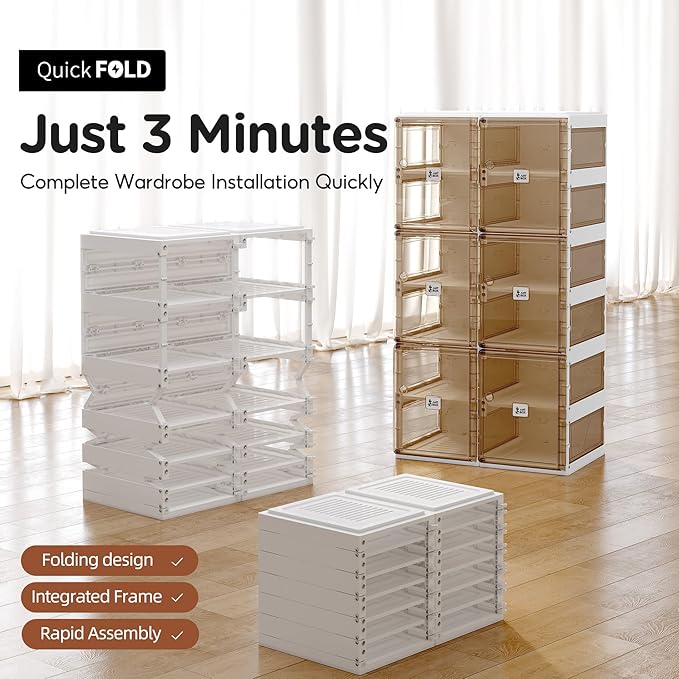 ANTBOX Foldable Shoe Rack,Shoe Organizers for Closet Plastic Shoe Storage Box for Entryway,Living Room,Large Sturdy Stackable Sneaker Cabinet Bins with Magnetic Clear Door 10 Tiers 20 Pairs
