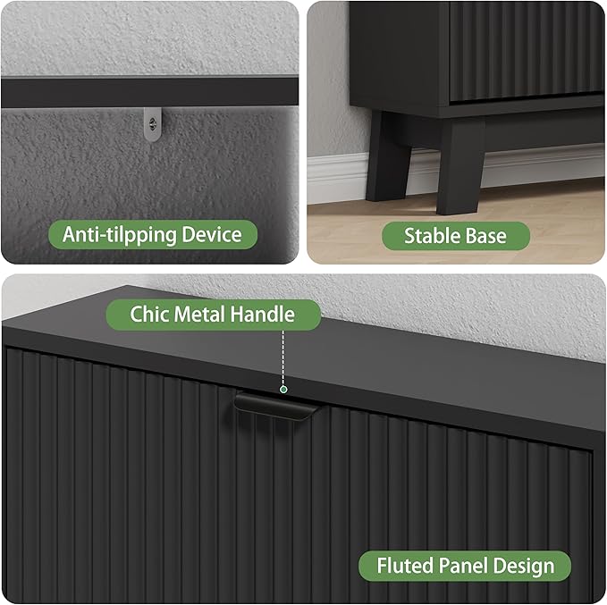 Shoe Cabinet with 6 Flip Drawers, 54" Tall Narrow Fluted Shoe Storage Organizer for Entryway, Hidden Slim Wooden Shoe Rack Cabinet for Front Door Entrance, Hallway, Living Room, Solid Black
