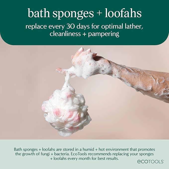 EcoTools Exfoliating EcoPouf, Shower Loofah Scrubs & Cleanses, Pouf with Recycled Netting, Exfoliation Removes Dead Skin, Eco-Friendly Bath Accessory, Cruelty-Free, Color May Vary, 6 Count (60g)