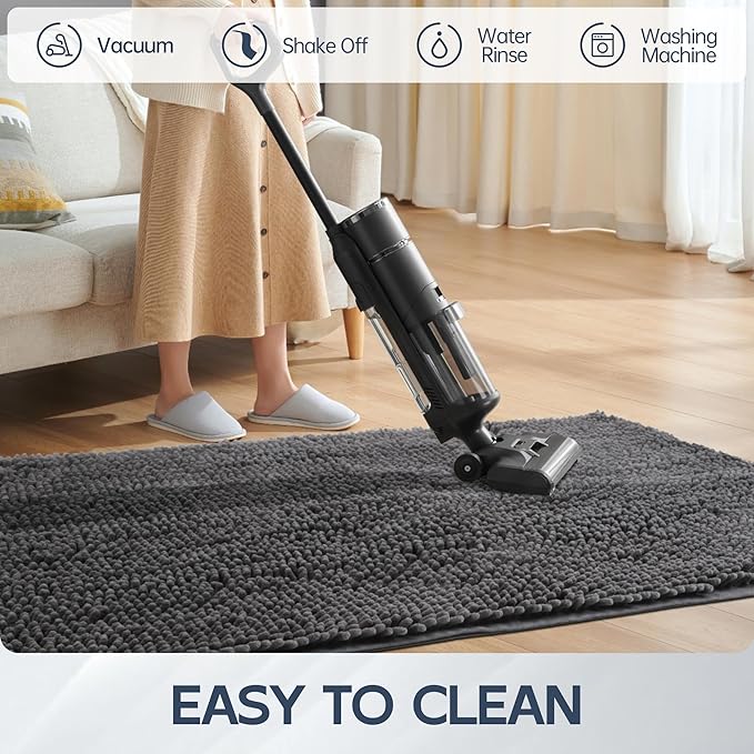 Dog Door Mat for Muddy Paws, 60" x 30" Chenille Absorbent Front Door Mat Inside, Large Runner Mud Mat for Dogs, Trap Dirt Washable Non Slip Outdoor Indoor Entrance Doormats, Grey