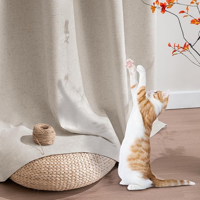 PrinceDeco Nature Linen Curtains 100% Back Out Curtains for Living Room/Bedroom 84 Inch Length Burlap Fabric Thermal Insulated & Light Blocking Nickel Grommet Window Drapes Set of 2,Heathered Linen