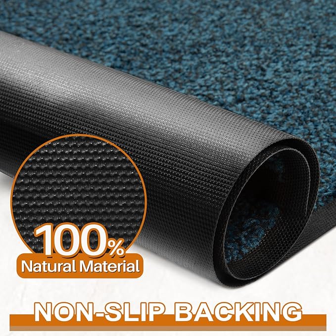 Mibao Front Door Mat, Dirt Trapper Welcome Mat for Outdoor Indoor, Non-Slip Waterproof Doormat, Durable Machine Washable Low Profile Entry Rug for Back Door Outside Patio Porch, 60" x 36", Blue
