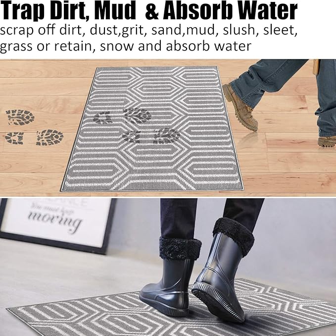 Indoor Doormat 32"x 48", Absorbent Front Back Door Mat, Rubber Backing Non Slip Floor Mats Inside Mud Dirt Trapper Outside Entrance Door Rug Carpet, Machine Washable Low Profile-Grey Time Cloister