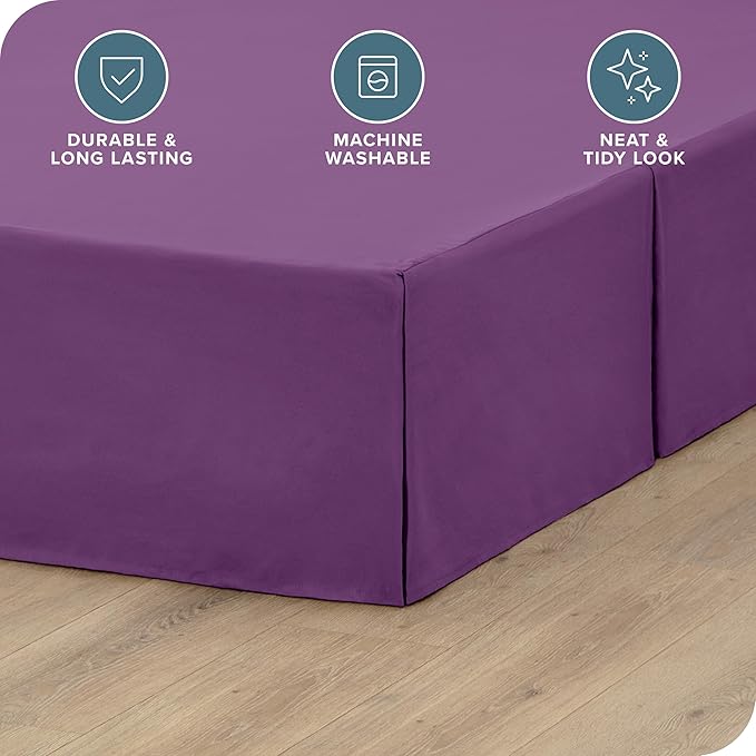 Bare Home Queen Bed Skirt - 15-Inch Tailored Drop Easy Fit - Bed Skirt for Beds - Center & Corner Pleats (Queen, Plum)