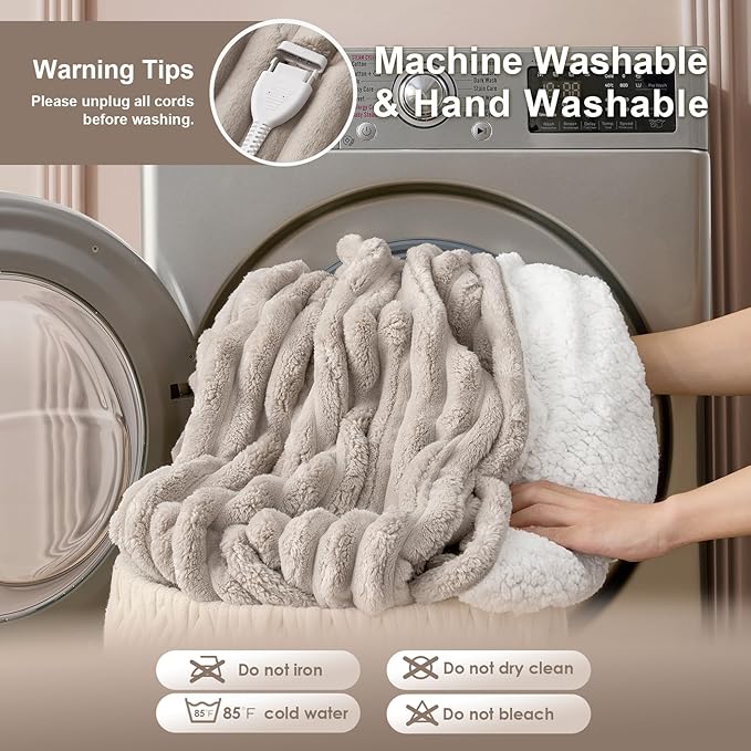 Hansleep Heated Blanket Electric Blanket Twin, Heating Blanket with 9 Heating Levels and 10-Hour Timer Auto Shut Off, Washable Soft Warm Winter Blanket, 62 x 84 Inches, Linen