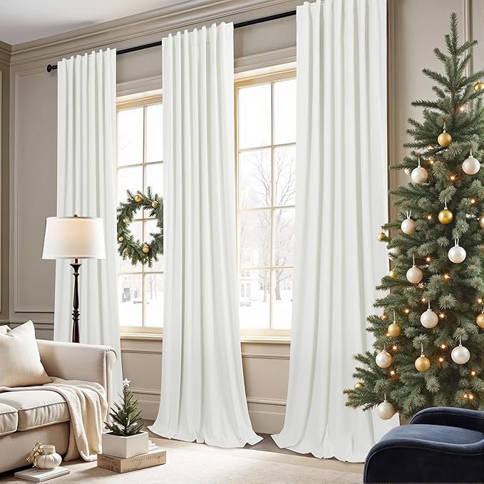 Extra Long Ivory Curtains for Living Room Blackout 108 Inch Sound Proof Wide Drapes for Large Window Noise Reducing Darkening Curtains for Bedroom Off White 52x108 Ceiling to Floor Length 2 Panel 9 ft