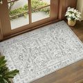 jinchan Lima 2x3 Entryway Washable Rug - Non-Slip Indoor Distressed Doormat Small Rug Low Pile Ultra-Thin Accent Floral Print Indoor Mat for Entrance Kitchen Bathroom Bedroom (2x3ft, Grey)