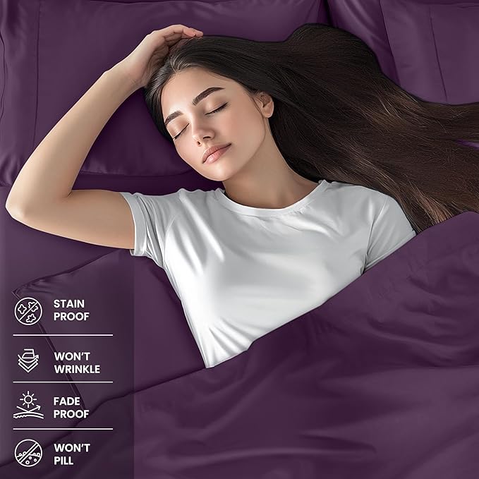 Utopia Bedding Twin Sheet Set – 3 Piece Bed Sheets for Twin Size Bed, Soft and Breathable Microfiber, Includes 1 Fitted Sheet, 1 Flat Sheet and 1 Pillowcase (Dark Purple)