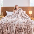 Fluffy Faux Rabbit Fur Throw Blanket - Soft Plush Luxury Bubble Blanket for Couch, Bed (Throw Size 50''x60'', Tie-Dyed Beige)