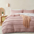 Oli Anderson Misty Rose Duvet Cover Queen Size - Pleated Queen Duvet Cover, 3PCS Soft and Breathable Textured Bedding Set with Zipper Closure(Misty Rose,90"x90")