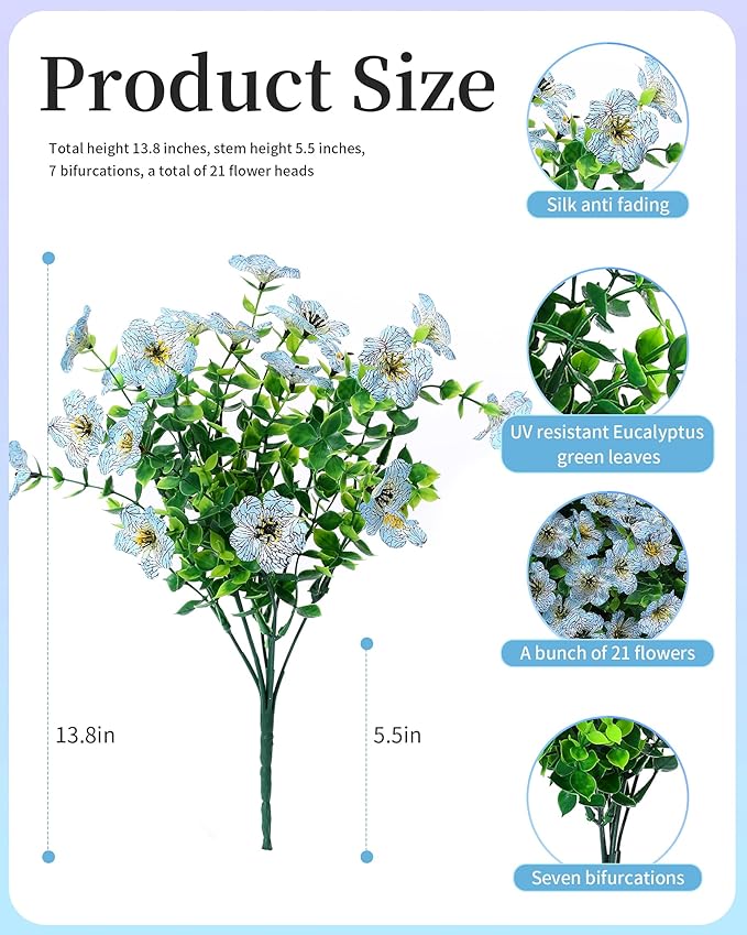JAKY-Global Faux Artificial Plants Outdoor Flowers Spring Summer Decoration 16 Bundles Fake Eucalyptus Silk Daisy UV Resistant Realistic for Outside Planters,Pot,Front Porch,Patio,Yard Decor