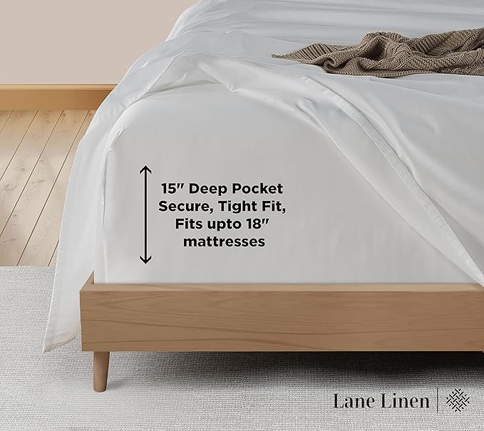 LANE LINEN 600 Thread Count 100% Cotton Cal King Sheet Set, Soft & Confy Hotel Style Thick White Cal King, Mercerized Cotton for Silky Finish, Fully Elasticized Fitted Sheet Luxury - White