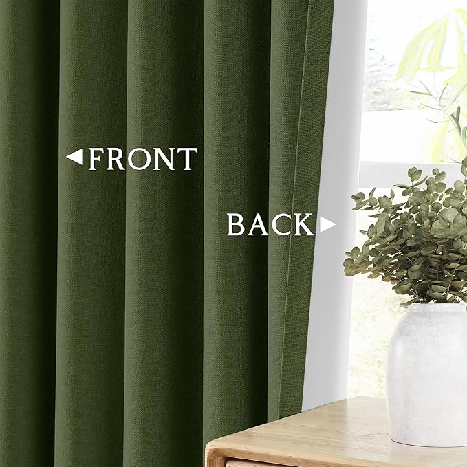 ChrisDowa 100% Blackout Olive Green Solid Curtains 102 Inches Long 2 Panels for Bedroom Living Room,Farmhouse Room Darkening Thermal Insulated Soundproof Grommet Top Window Treatment Drapes,52x102