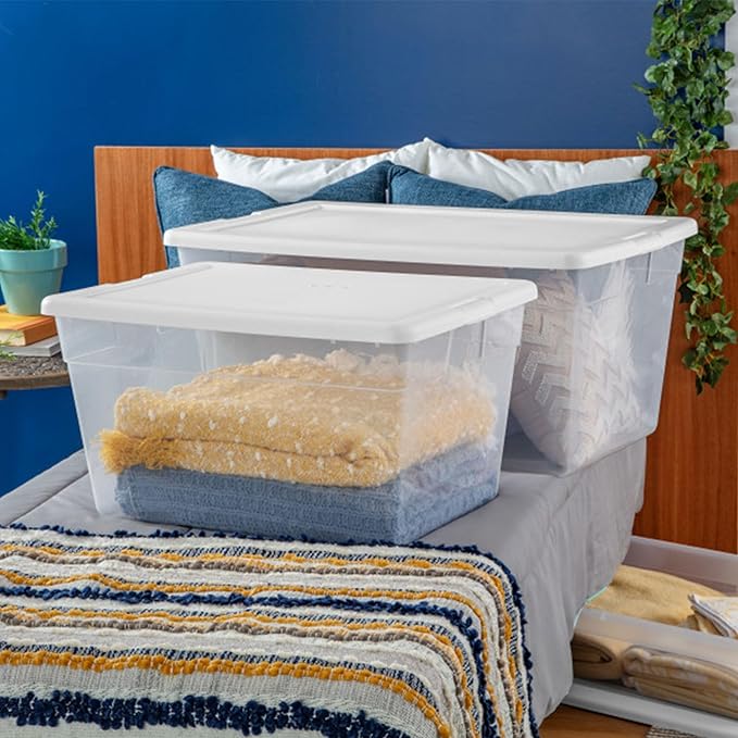 Sterilite 8-Pack Stackable Storage Bin with Lid, Clear Plastic Design, 90 Quart