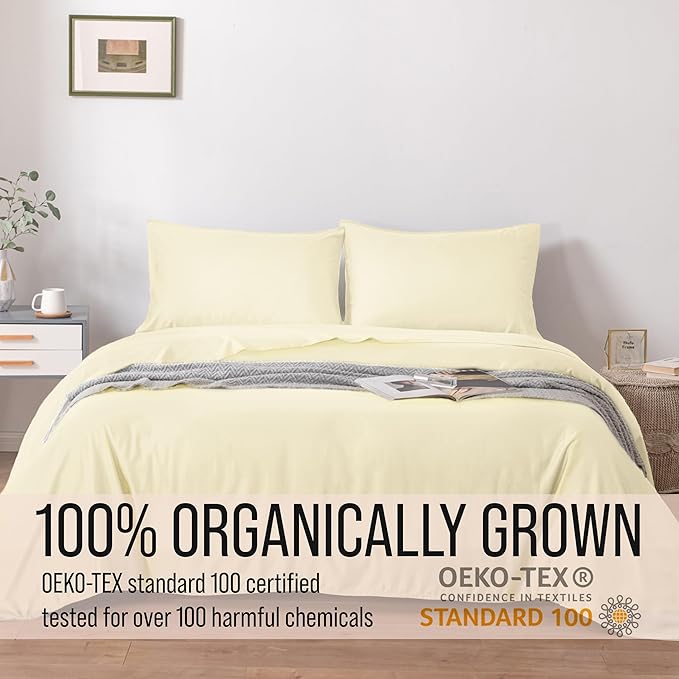 Bella Coterie Luxury Bamboo Viscose Split King Size Sheet Set | 2 Fitted Sheets for Sleep Number & Adjustable Beds | 100% Organically Grown | Cooling & Ultra Soft | 18” Deep Pocket [Lemonade]
