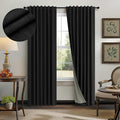 Nursery Blackout Curtains 63 Inch Length for Bedroom 2 Panels Back Tab Pocket Heavy Thick Linen Textured Room Darkening Sound Proof Insulated Thermal Dark Out Black Curtain for Winter 63 Inches Long
