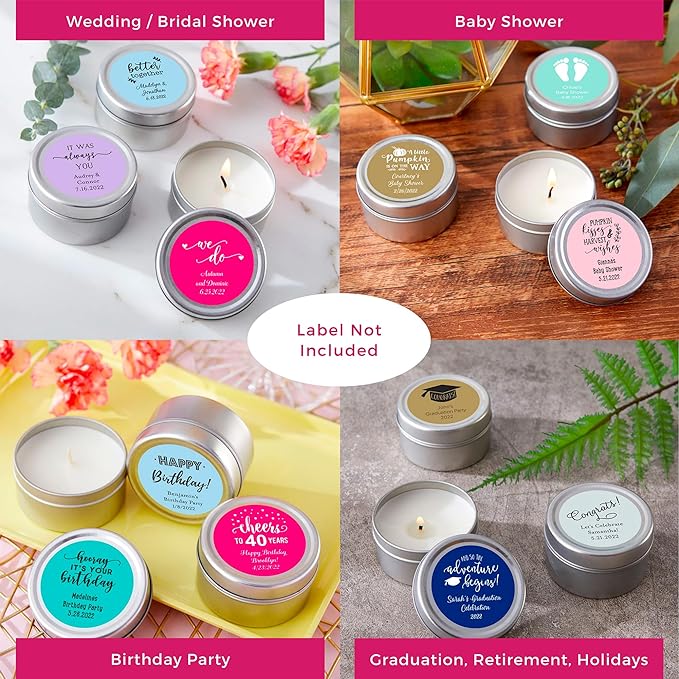 Kate Aspen Travel Size Vanilla Scented Candle Tins with Lids - Set of 96 Mini Candles Bulk - Wedding Favors for Guests, Bridal Shower Gifts, Party Favors Adults, Bridesmaids Gifts