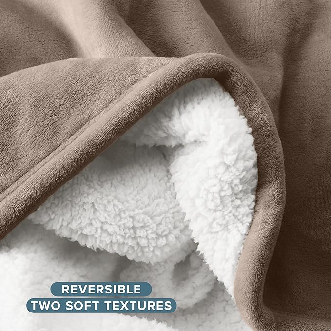 Bare Home Sherpa Fleece Blanket - Twin/Twin Extra Long - Blanket for Bed, Sofa, and Couch - Warm & Lightweight - Fluffy & Soft - Reversible (Twin/Twin XL, Taupe)