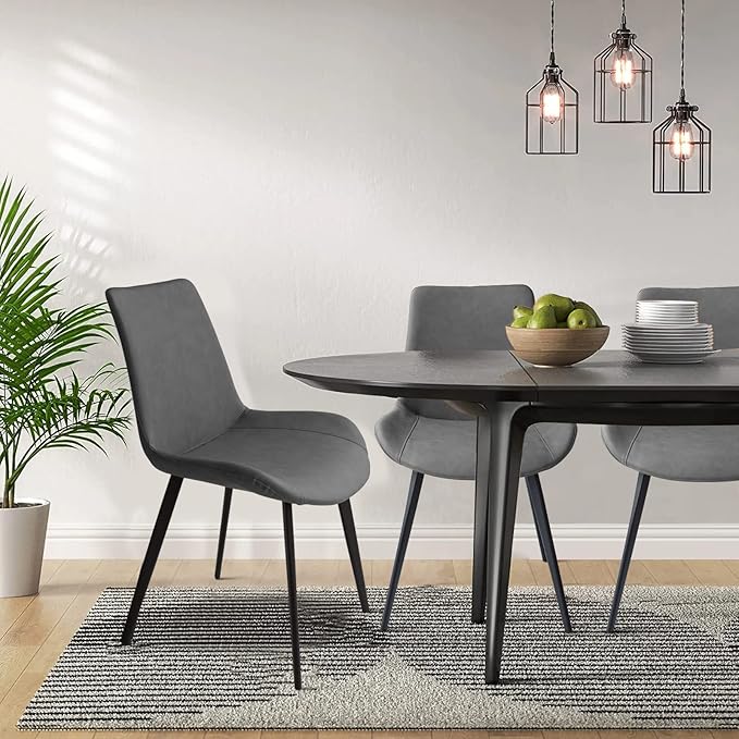 Dining Chairs Set of 2, Modern Kitchen & Dining Room Chairs, Upholstered Faux Leather Cushion Seat and Sturdy Metal Legs (2 Grey Chairs)