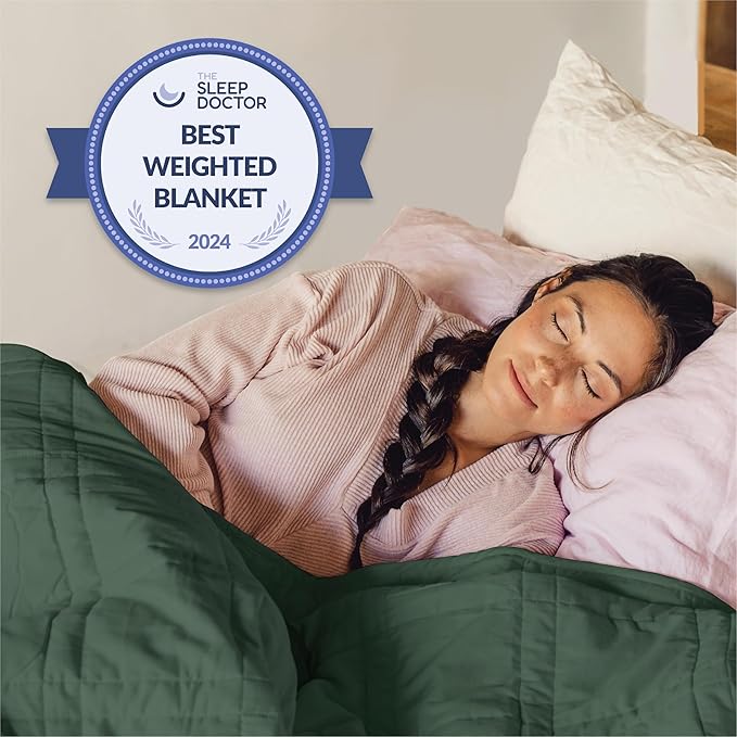 Baloo Weighted Blanket for Adults 15 lb (Spruce Green, 60"x80") | Cool & 100% Cotton | Machine Washable & Dryer Safe | Glass Microbead Fill