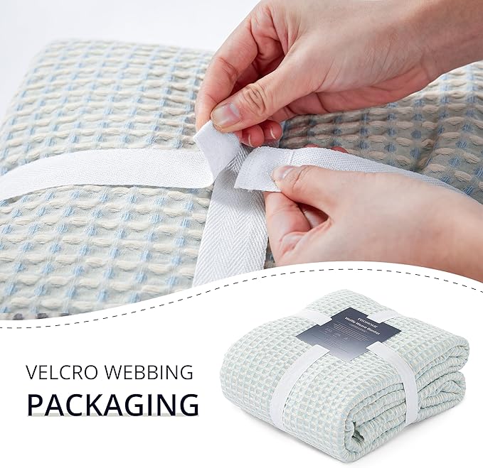 EGOHOME 100% Cotton Queen Size Blankets for Bed,Soft Jacquard Waffle Weave Blanket,Lightweight and Breathable Unique Dual-Tone Texture Cotton Blanket for All Seasons-Angel Falls Blue,90 x 90 Inches