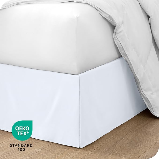 Bare Home Kids Twin Bed Skirt - 15-Inch Tailored Drop Easy Fit - Bed Skirt for Beds - Center & Corner Pleats (Twin, White)