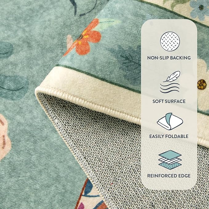 Lahome Insect Washable Round Area Rug, Soft Round Rugs 6ft Ultra-Thin Non-Slip, Boho Large Circle Carpet for Bedroom Living Room Kitchen Nursery, Green