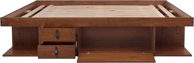 memomad Bali Storage Platform Bed with Drawers (King Size, Caramel Brown Wood)