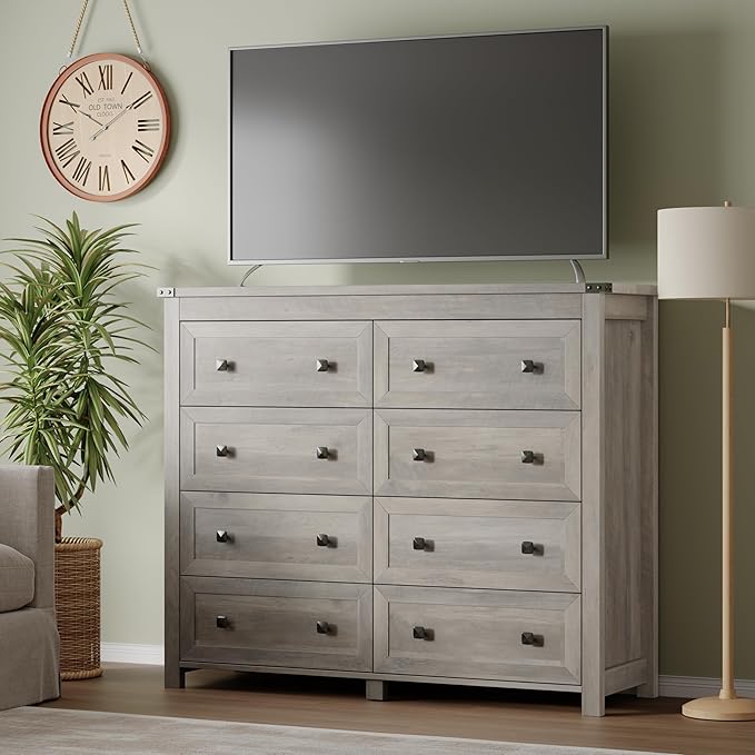 Tall 8-Drawer Dresser, Modern Wooden Storage Chest of Drawers, Dresser TV Stand, Wood Drawer Organizer with Metal Handles for Bedroom, Living Room, Hallway
