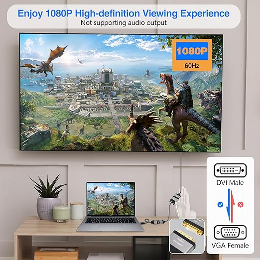 Active Digital Signal DVI to VGA Cable Adapter 2Pack, DVI-D 24+1 (24+5) Male (Source) to VGA Female (Screen) Braided Cord Converter Connector for Monitor, PC, Raspberry Pi, Desktop, Laptop, Projector