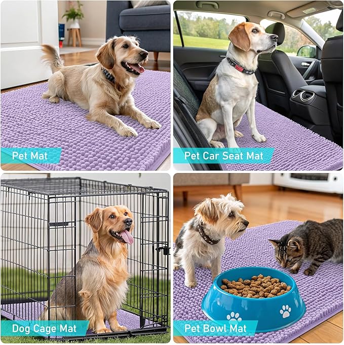 OLANLY Dog Door Mat for Muddy Paws 47x20, Absorbs Moisture and Dirt, Absorbent Non-Slip Washable Doormat, Quick Dry Chenille Mud Mat for Dogs, Entry Indoor Entryway Carpet for Inside Floor, Lavender