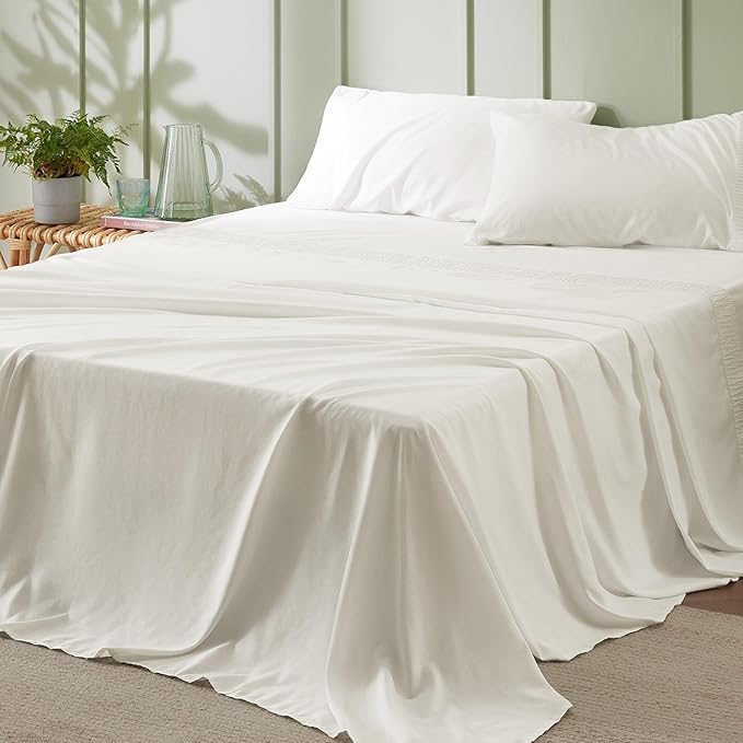 Bedsure Full Size Bed Sheets - 4 Pieces Soft Full Sheet Set - Breathable & Cooling - Hotel Luxury - Easy Care Polyester Microfiber Bedding for Women, Men, Ivory