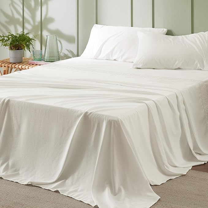Bedsure California King Sheet Sets - 4 Pieces Soft Cal King Sheets - Breathable & Cooling - Hotel Luxury - Easy Care Polyester Microfiber Bedding for Women, Men, Ivory
