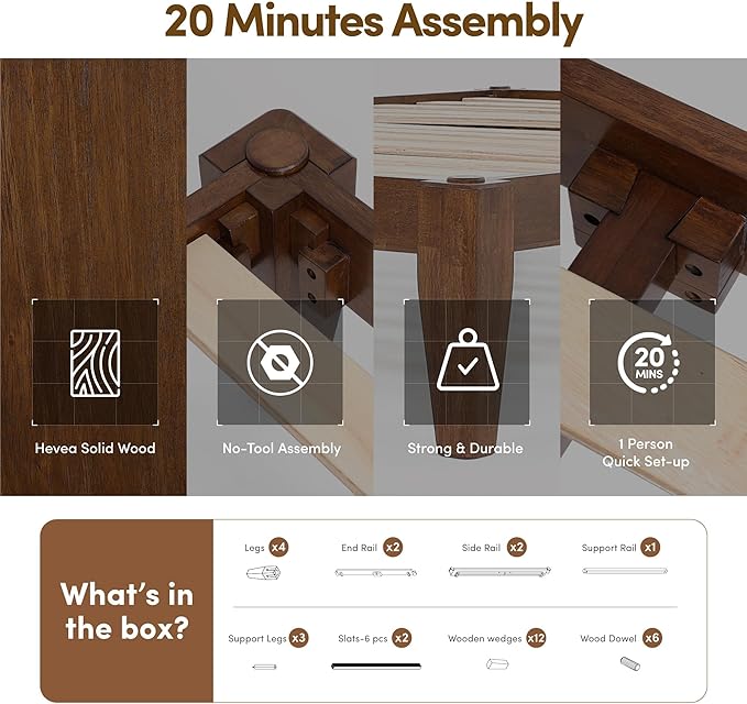 Thor Bed Frame King - Solid Wood Platform Bed - Japanese Joinery Bed Frame - Wood Slat Support - No Box Spring Needed - Easy Assembly - Minimalist & Modern Style (Walnut)